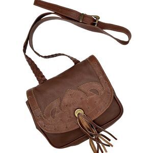 Tribeca Fringed Boho Leather Crossbody Bag Chestnut Brown Made in India